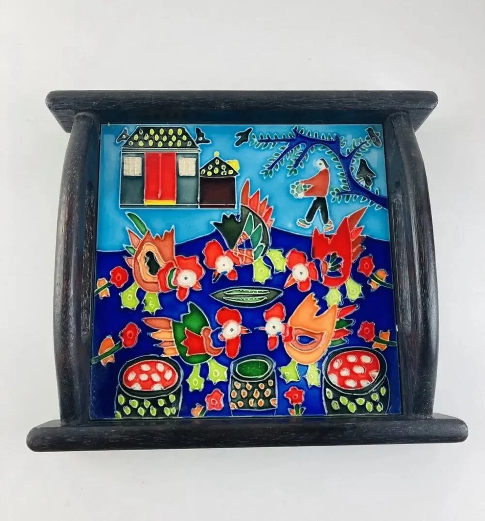 Small Farm Ranch Theme Decorative Trinket Tray Black Wood